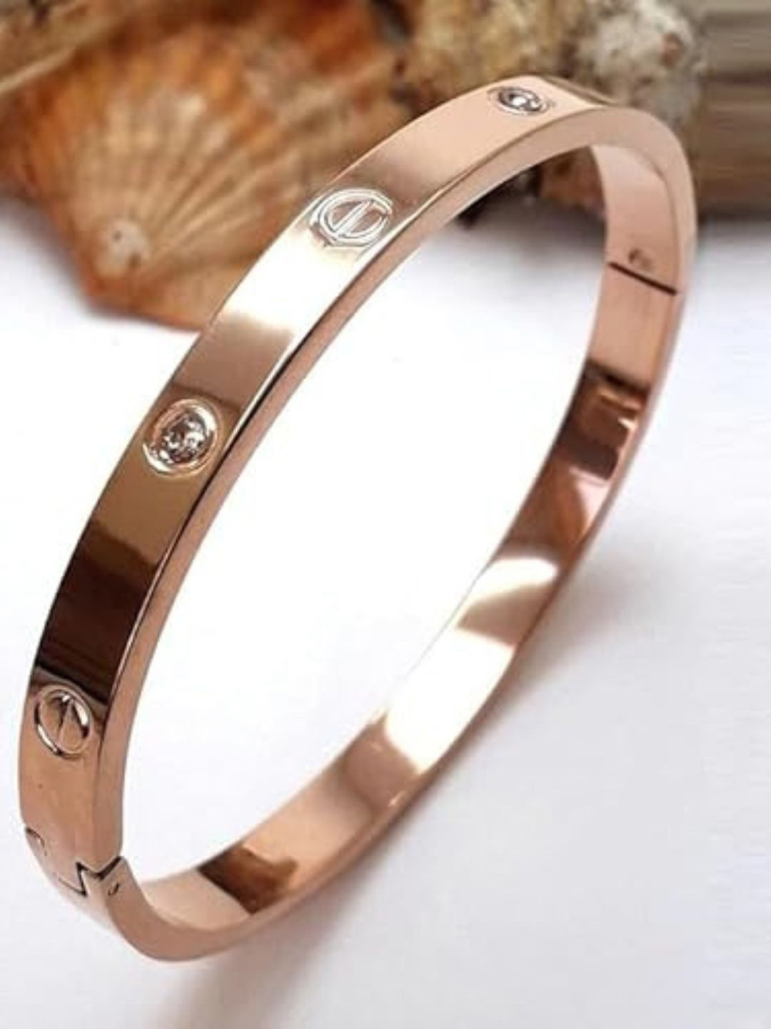 The Roadster Lifestyle Co Rose Gold-Plated Cubic Zirconia  Studded Bangle-Style Bracelet