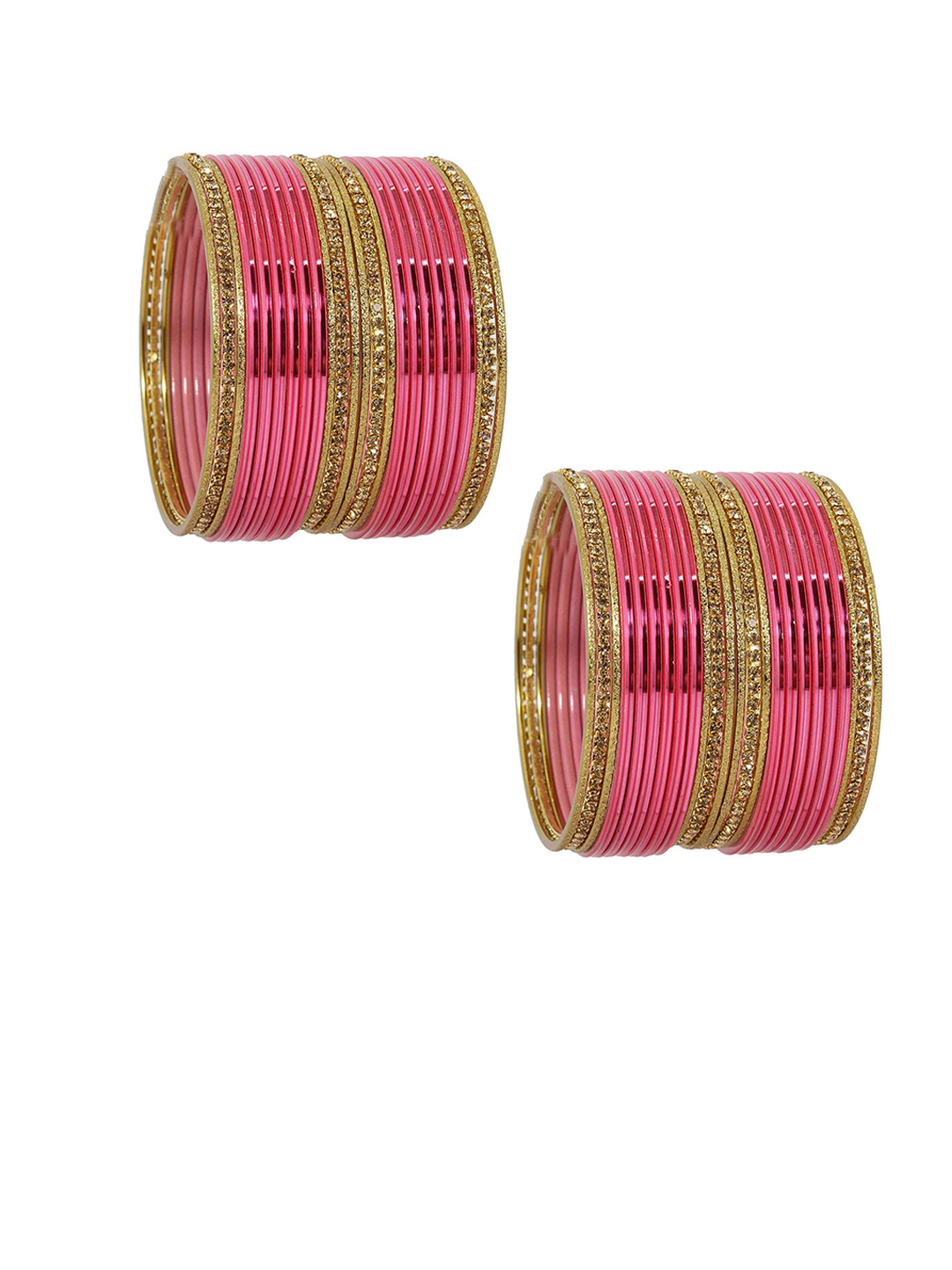 ZULKA Set Of 48  Cubic Zirconia Stones Studded Textured Bangles