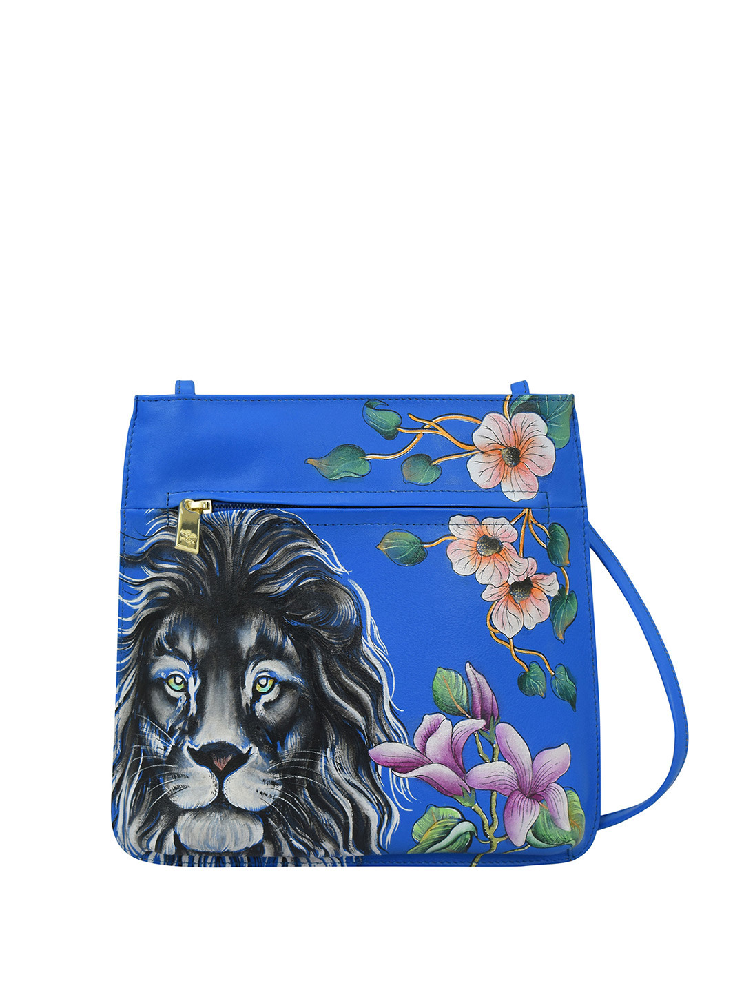 Anuschka Hand Painted Sapphire King Leather Slim Crossbody With Front Zip