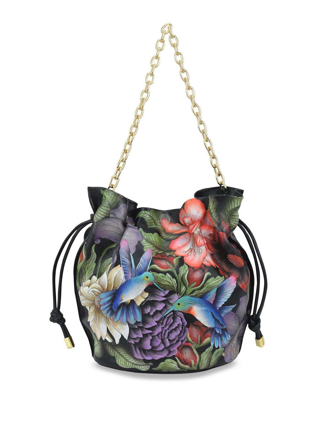 Anuschka Hand PaintedHummingbird Heaven Leather Drawstring Bucket Bag