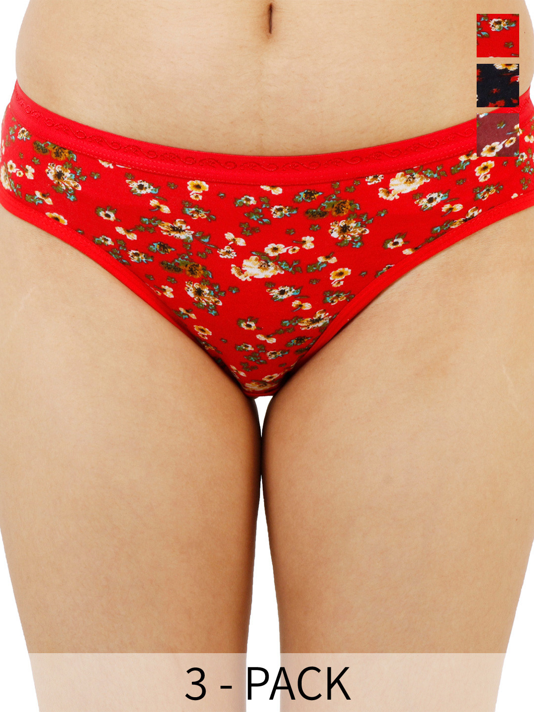 LADYLAND Pack Of 3 Hipster Briefs LD0065-LUNA-BROWN+RED+BLACK-S