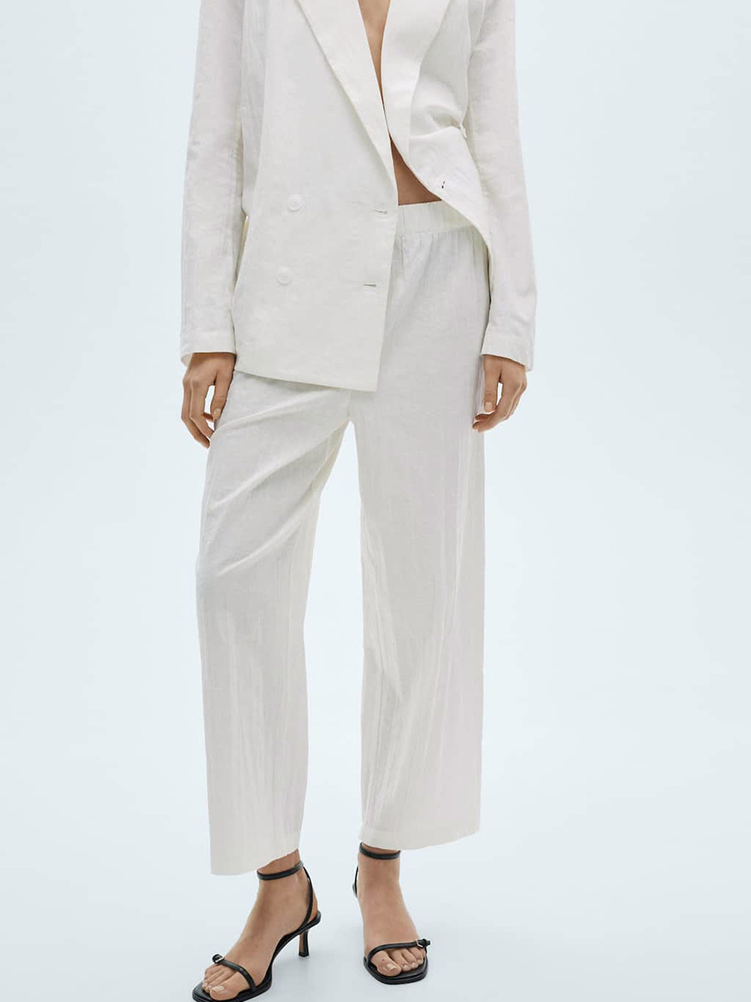 MANGO Women Cotton Linen Cropped Culottes Trousers