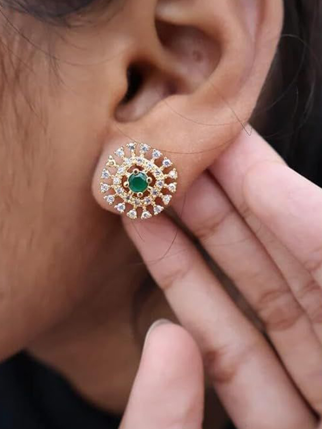 Gargish Gold-Plated AD Studded Contemporary Shaped Studs