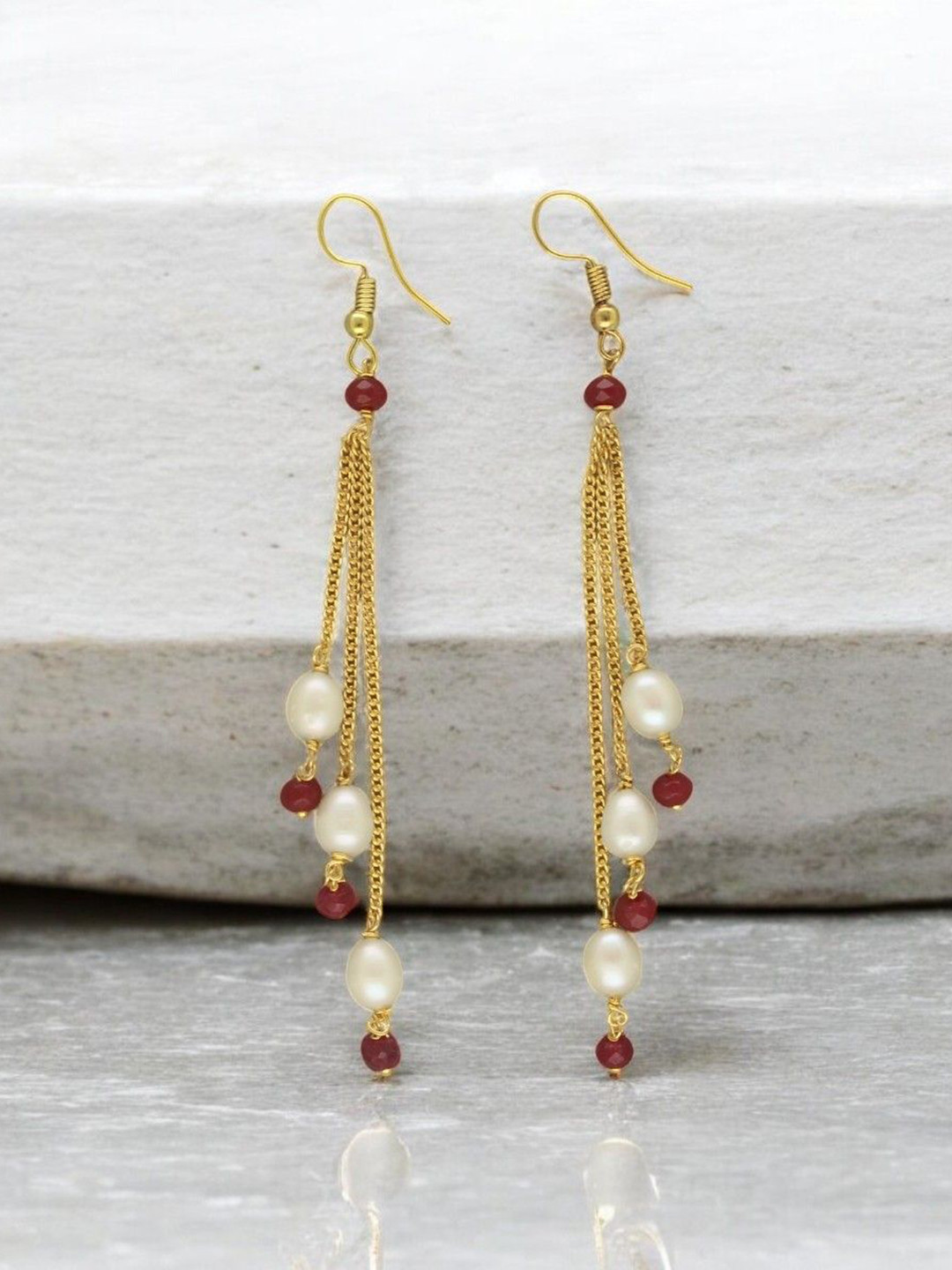 Sri Jagdamba Pearls Dealer Adora Gold-Plated Pearls Beaded Contemporary Drop Earrings