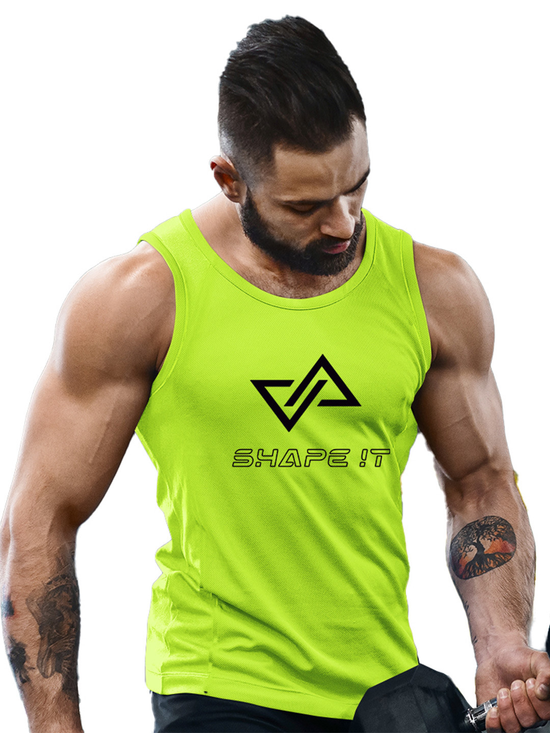3Colors Printed Innerwear Gym Vest VEST-NCUT-SHAPEIT-GREEN_M