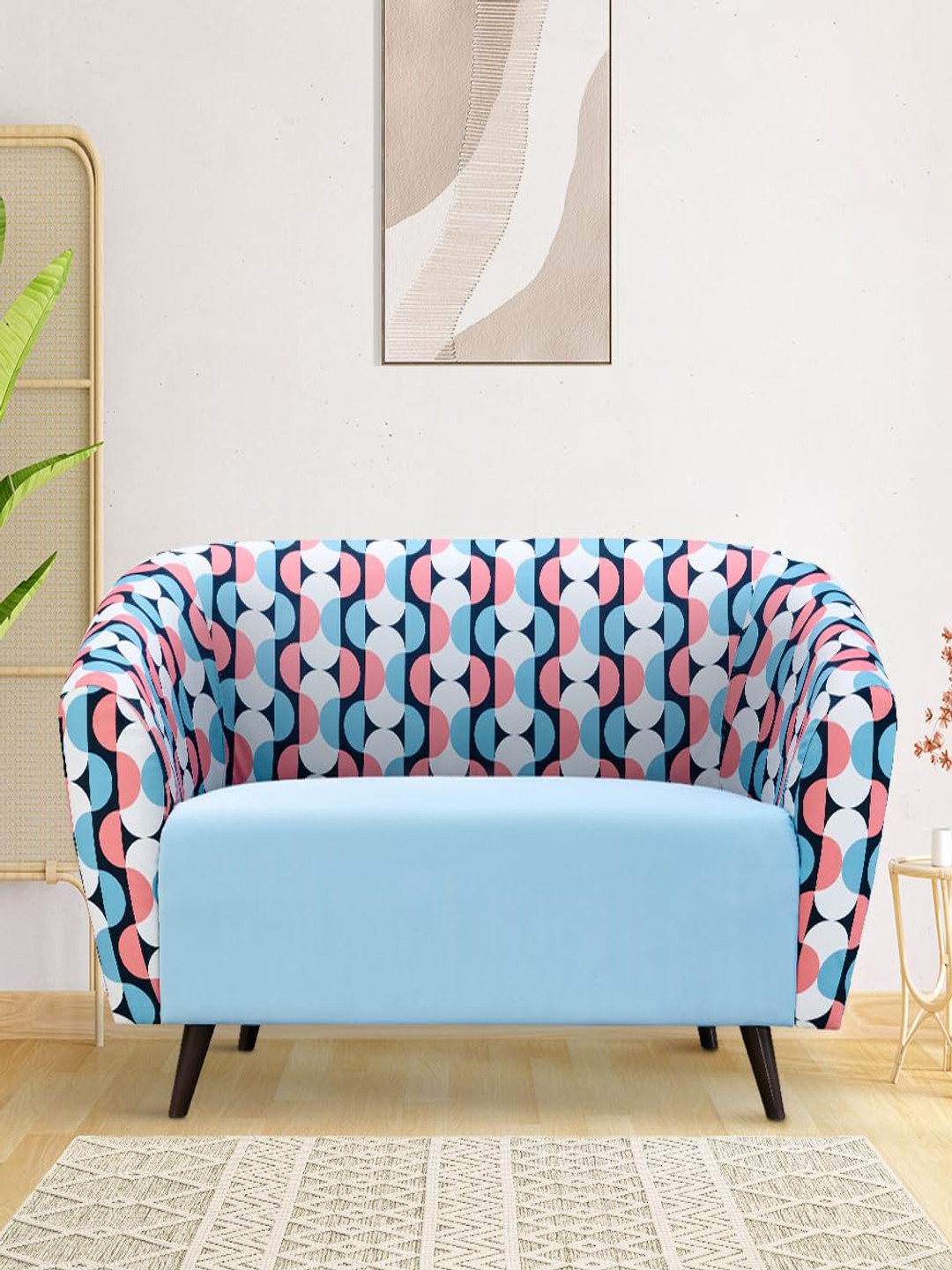 Duroflex Meadow Blue & Pink Printed 2 Seater Light Cyan Interlace Loveseat