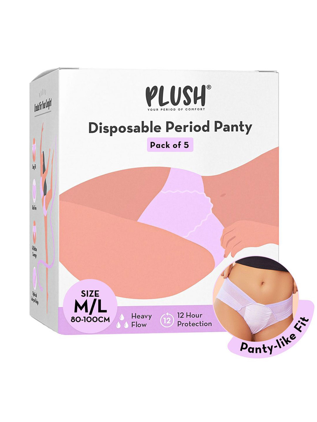 Plush Comfort Seamless Disposable Period Panty M/L - 5 Pieces