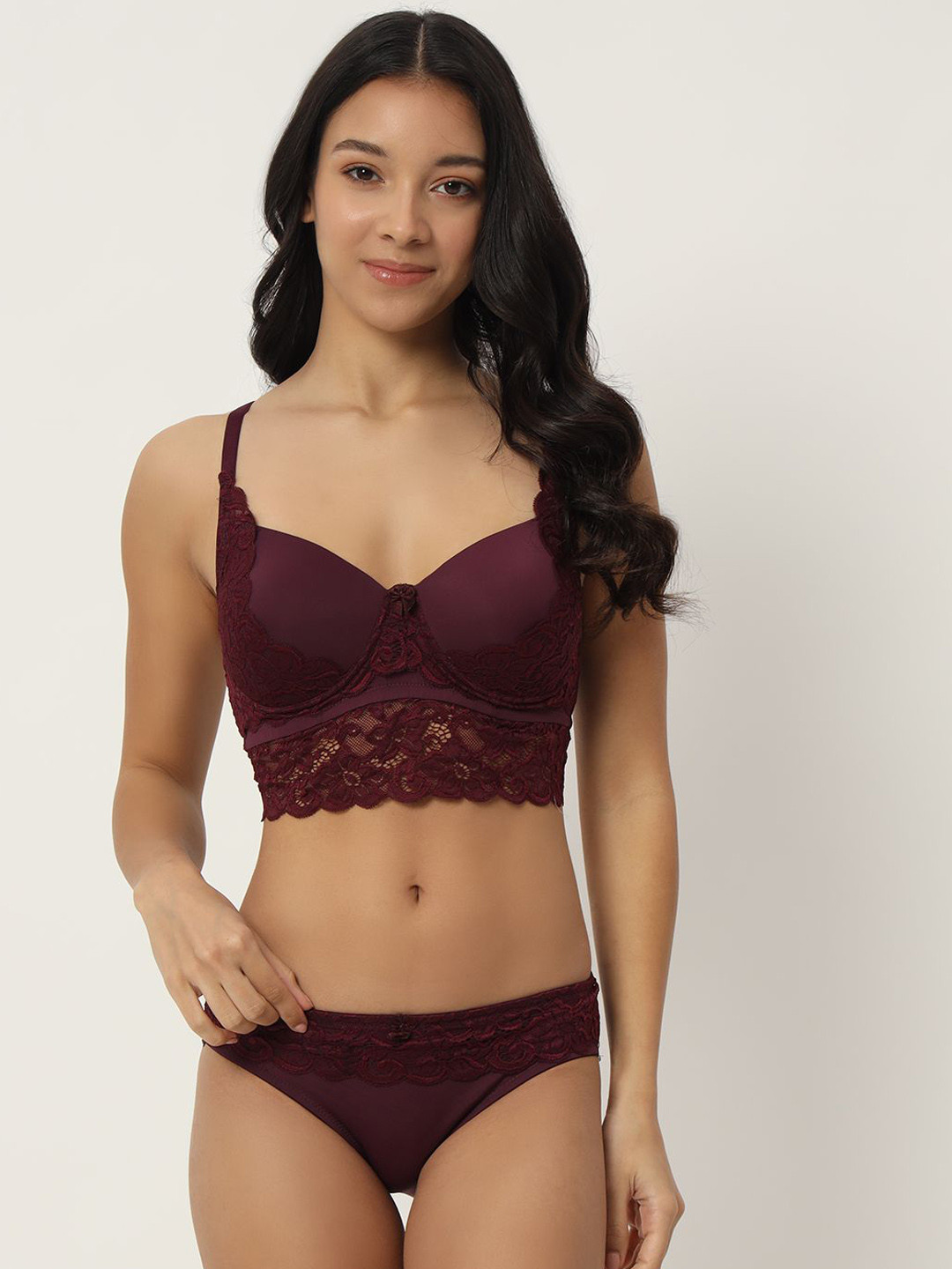 EFFECFull Coverage Comfortable Wireless Padded Lingerie Set 1276_Wine
