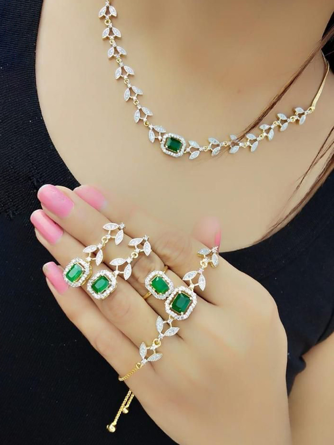 FANCY KF Gold-Plated Stone Studded Jewellery Set