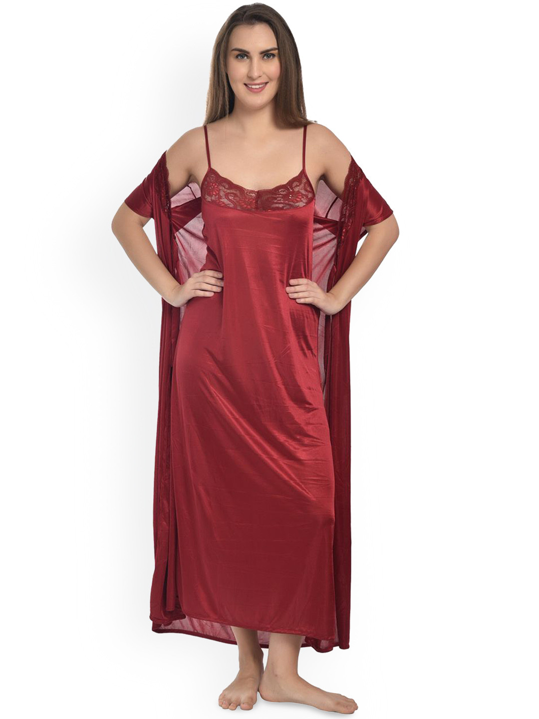 new blue eyes 6-Piece Satin Nightdress with Lingerie Set