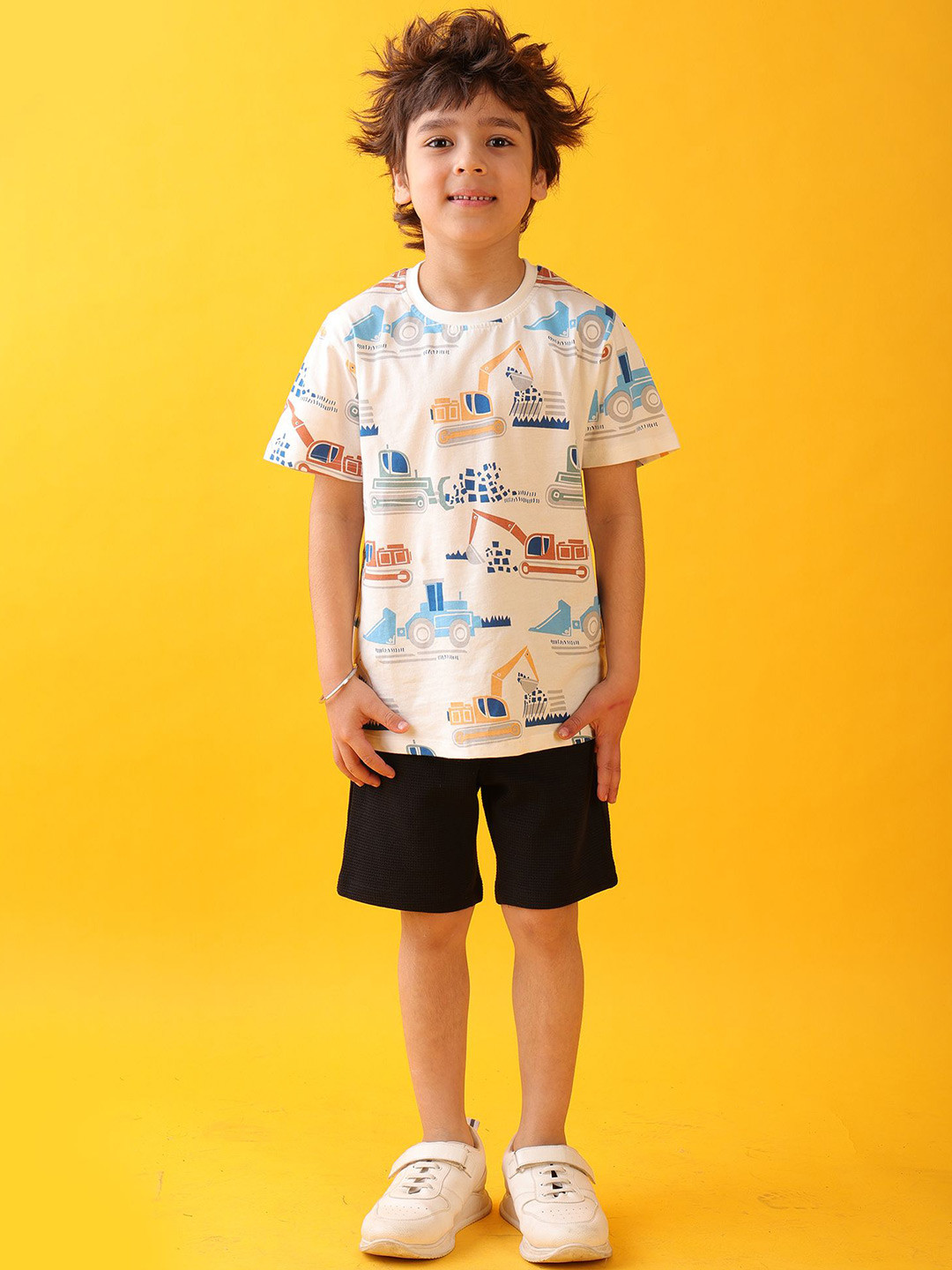 Anthrilo kids Boys Digger Printed Round Neck Pure Cotton T-shirt Shorts Clothing Set