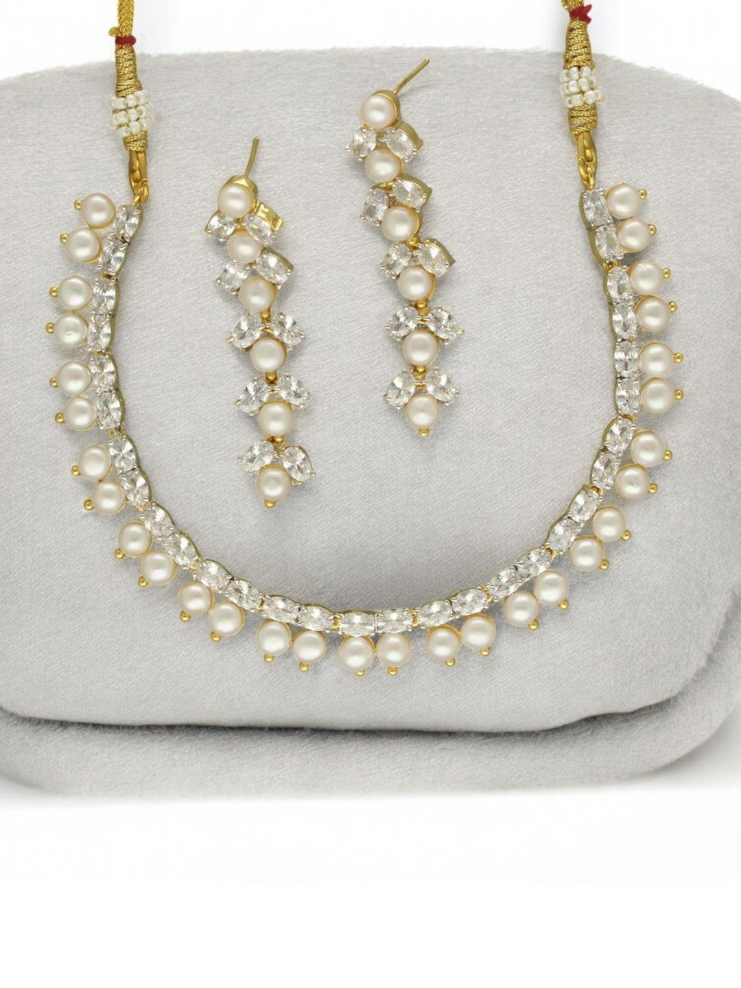 Sri Jagdamba Pearls Dealer Runa Luxe Gold-Plated Pearls Studded Jewellery Set