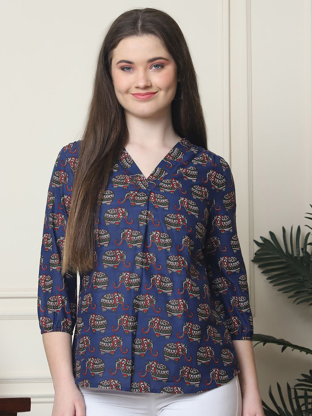 Frempy Print Ethnic Organic Cotton Shirt Style Top