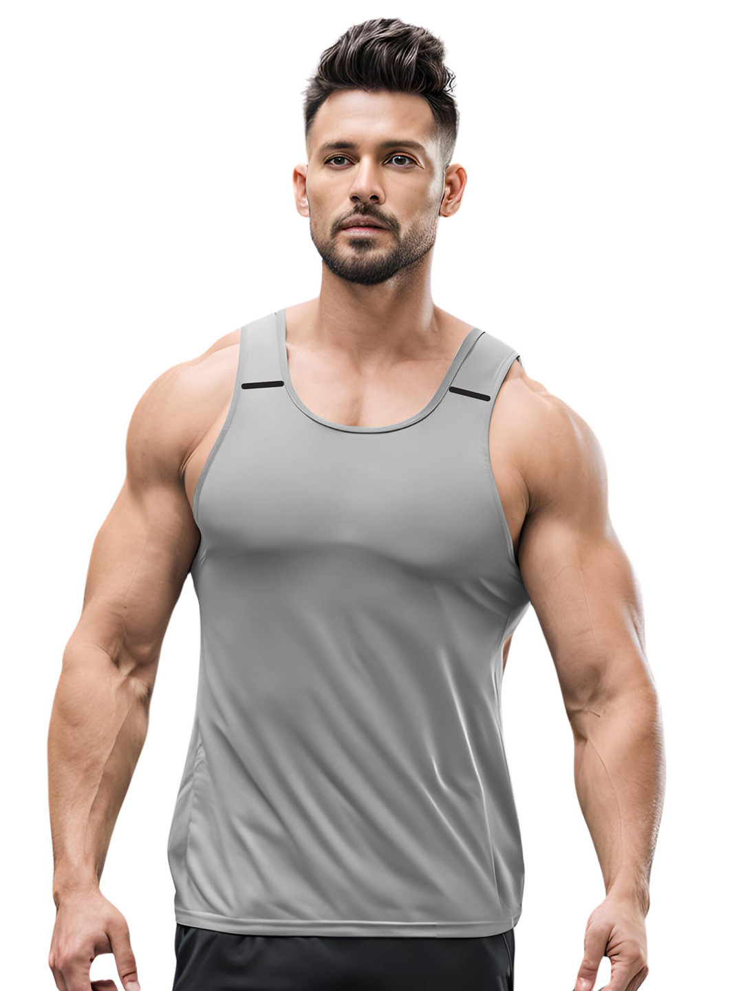3Colors Round Neck Gym Vest VEST-NCUT-SHOLUDER LINE-GREY_M