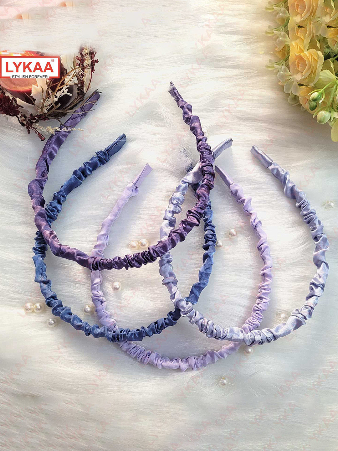 LYKAA Set of 4 Purple Satin Silk Ruched Vintage Hair Bands