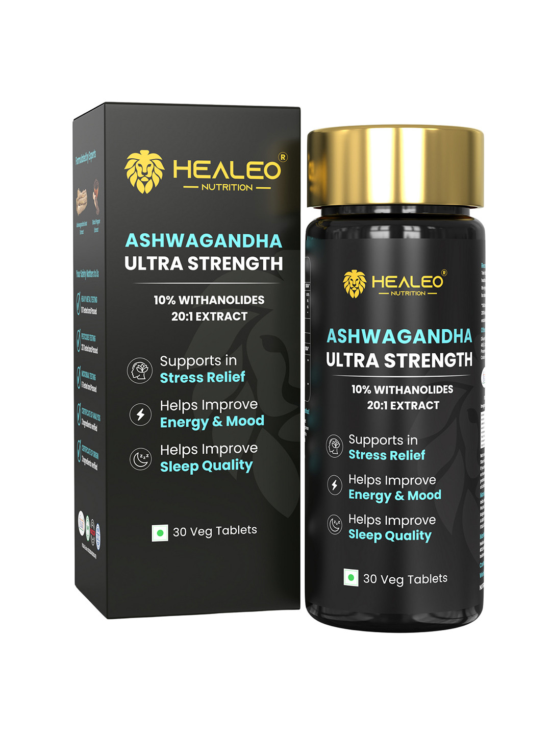 Healeo Nutrition Ashwagandha Ultra Strength 10% Withanolides Herbal Tablets - 30 Tablets