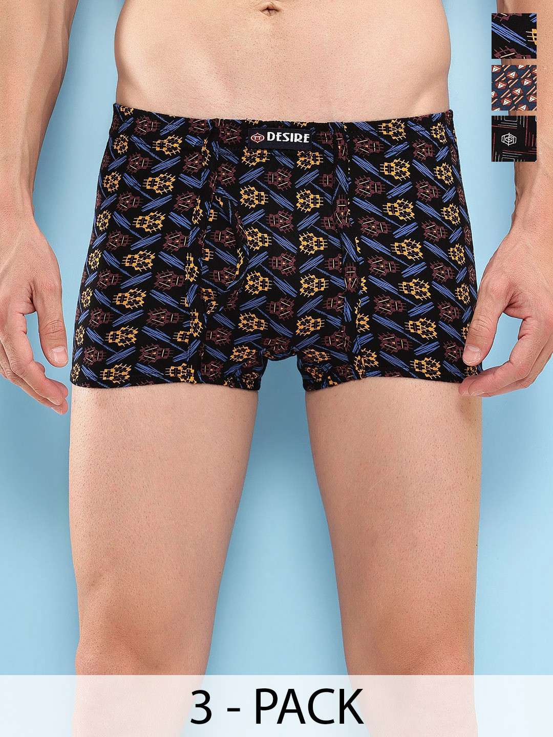 T.T. Pack Of 3 Assorted Cotton Snug Fit Mini Trunks - DES_PRNT_MINI_IE_PO3_BBN_80