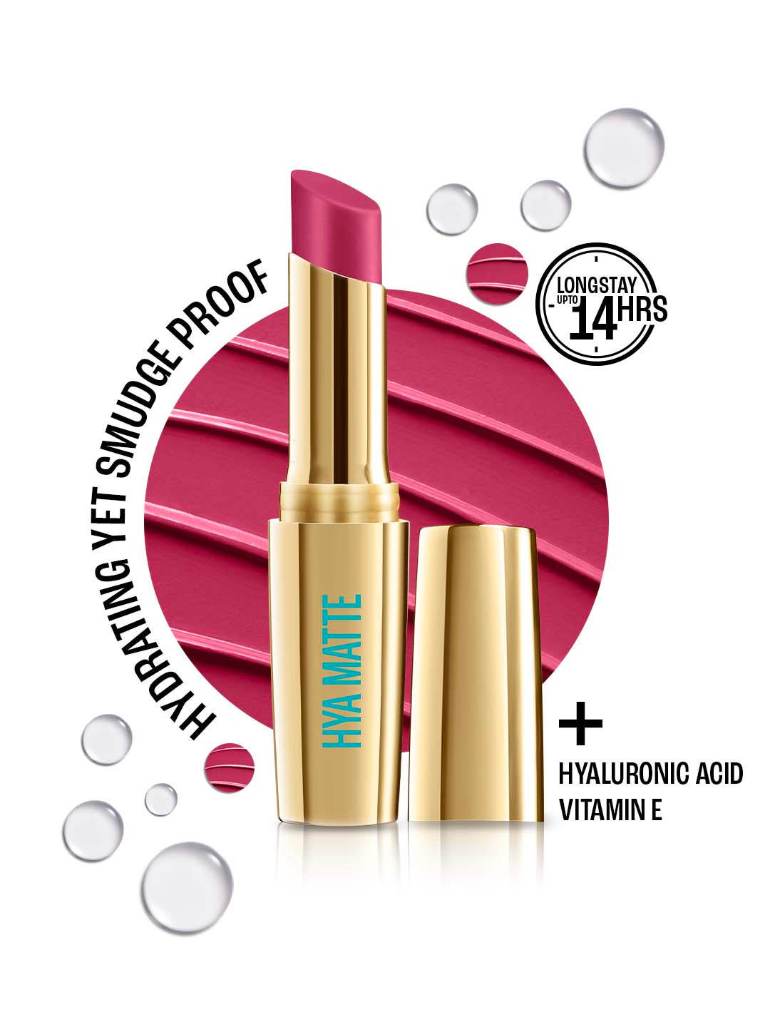 Lakme 9to5 Hya Matte Hydrating Smudgeproof Lipstick Lasts 14Hr 3.6g - Hustling Pink BM5