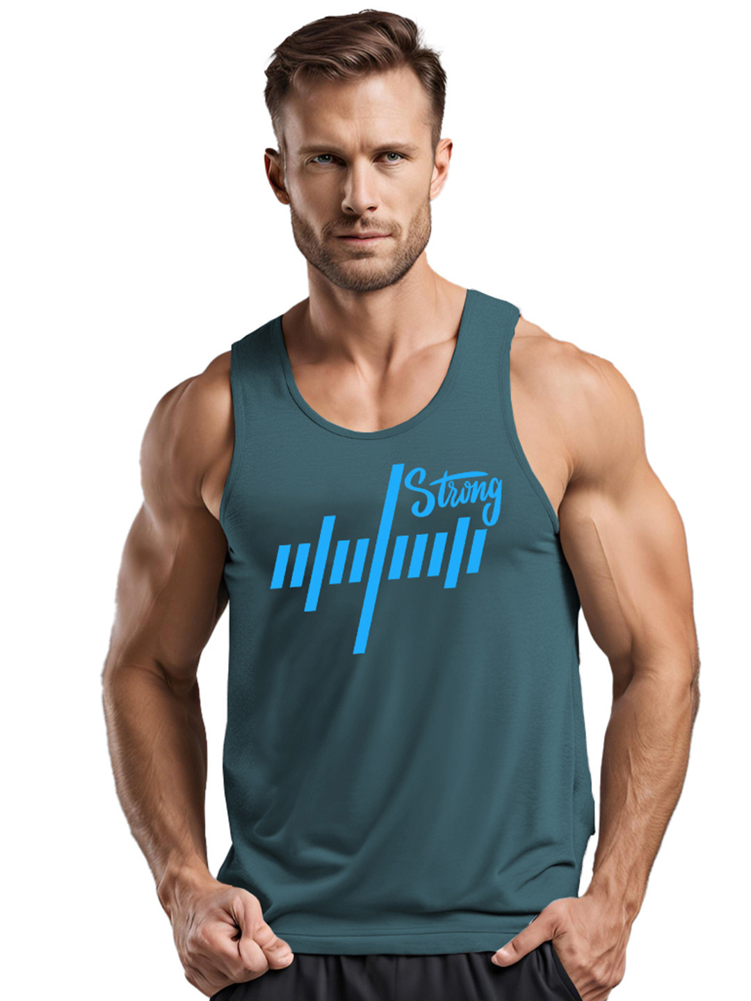 3Colors Printed Gym Innerwear Vests VEST-NCUT-LINESRONG-AF BLUE_M