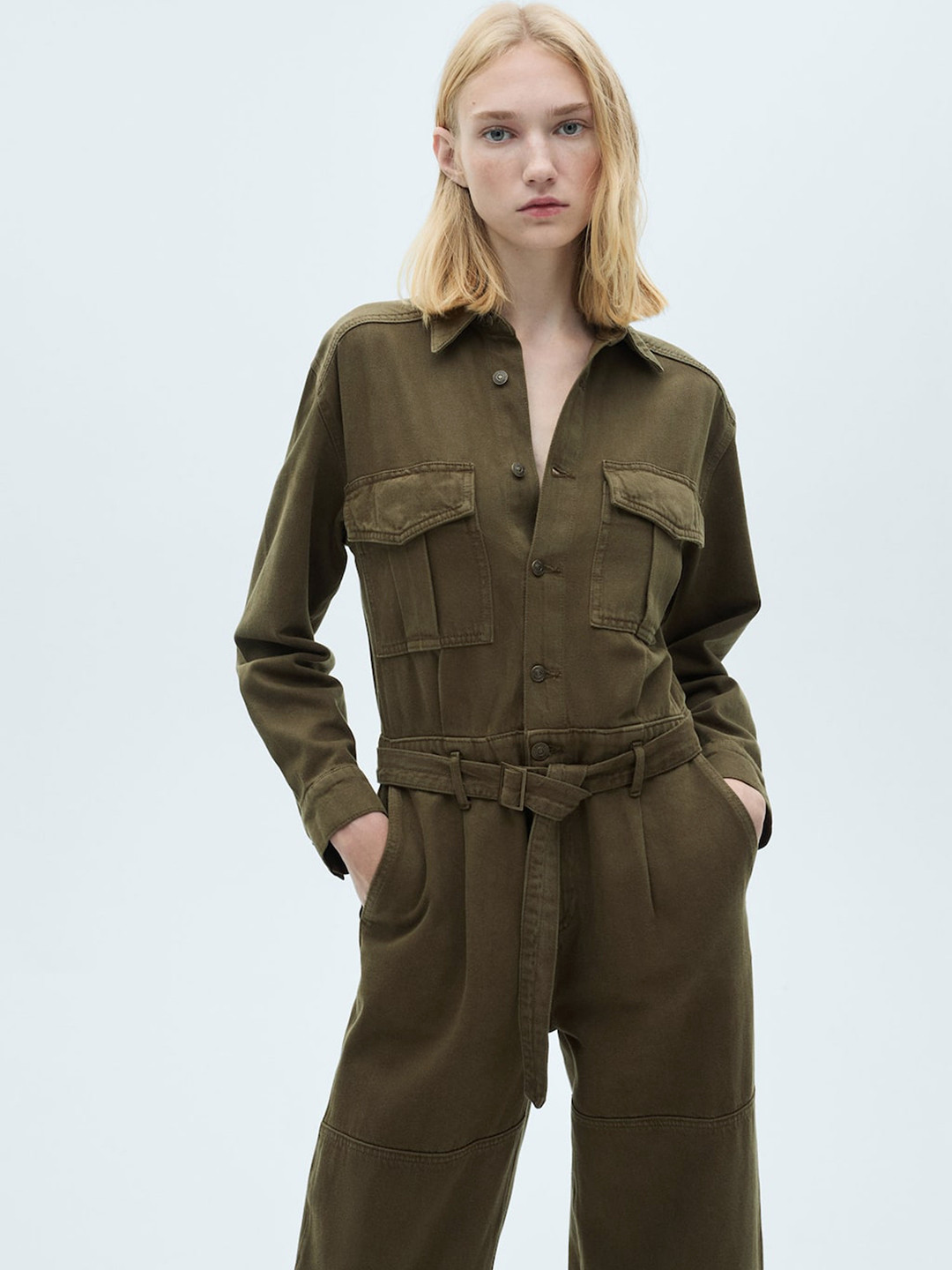 MANGO Pure Cotton Basic Denim Jumpsuit With Belt