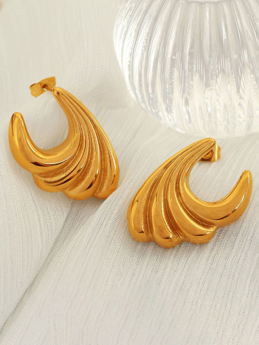 KRYSTALZ Dainty Stainless Steel Gold-Plated Contemporary Shaped Studs