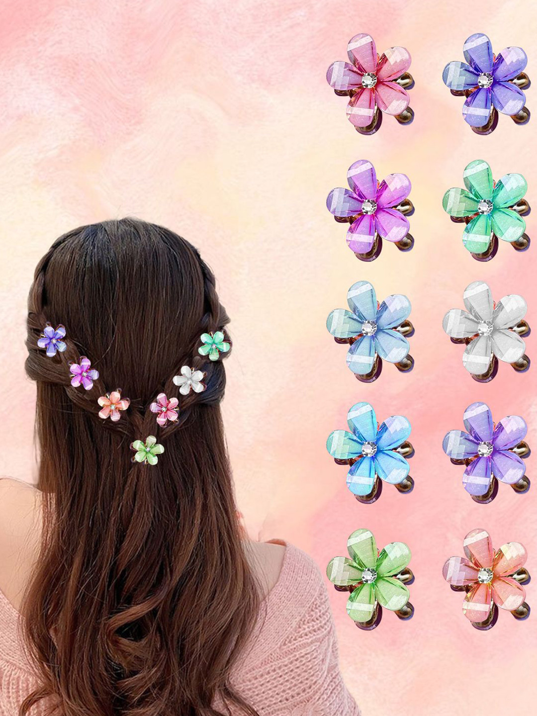 LYKAA Set of 10 Assorted Pearl Flower Hair Clutchers