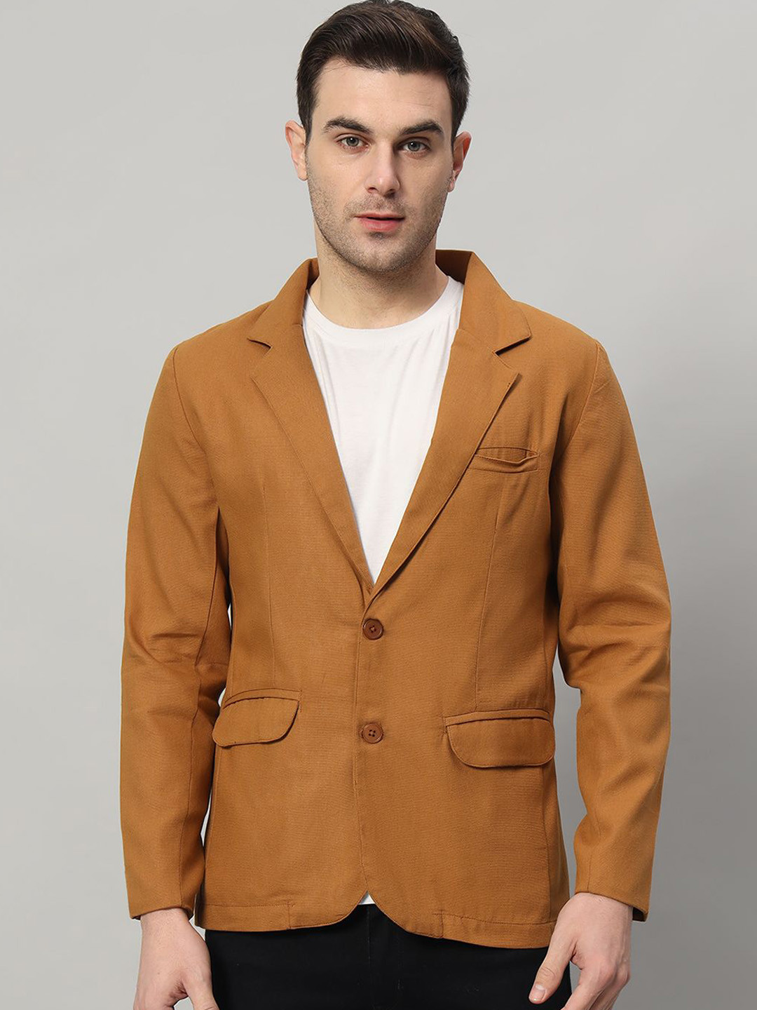 NATURE CRAFT Notched Lapel Single Breasted Cotton Blazer