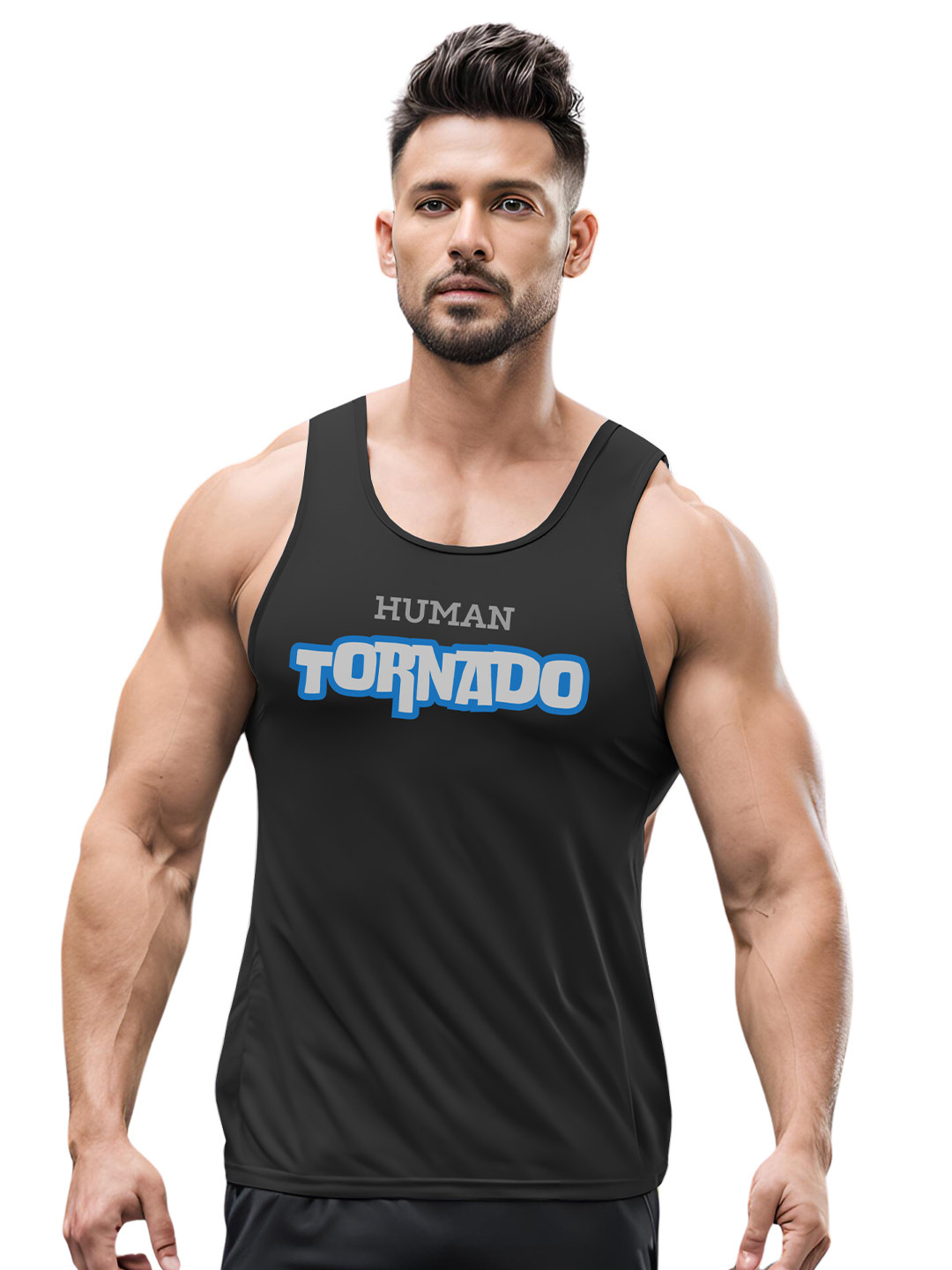 3Colors Printed Scoop-Neck Gym Vest VEST-NCUT-HUMN TORANDO-BLK_M