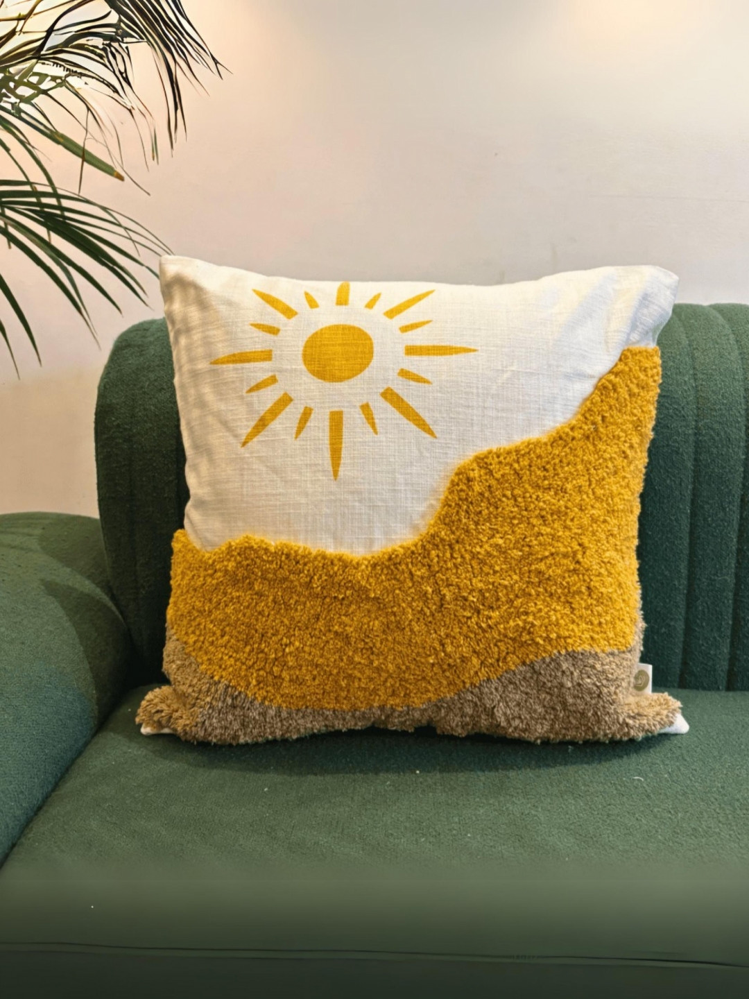 LUSHLYF Tufted Collection White & Yellow Embroidered Cotton Square Cushion Covers