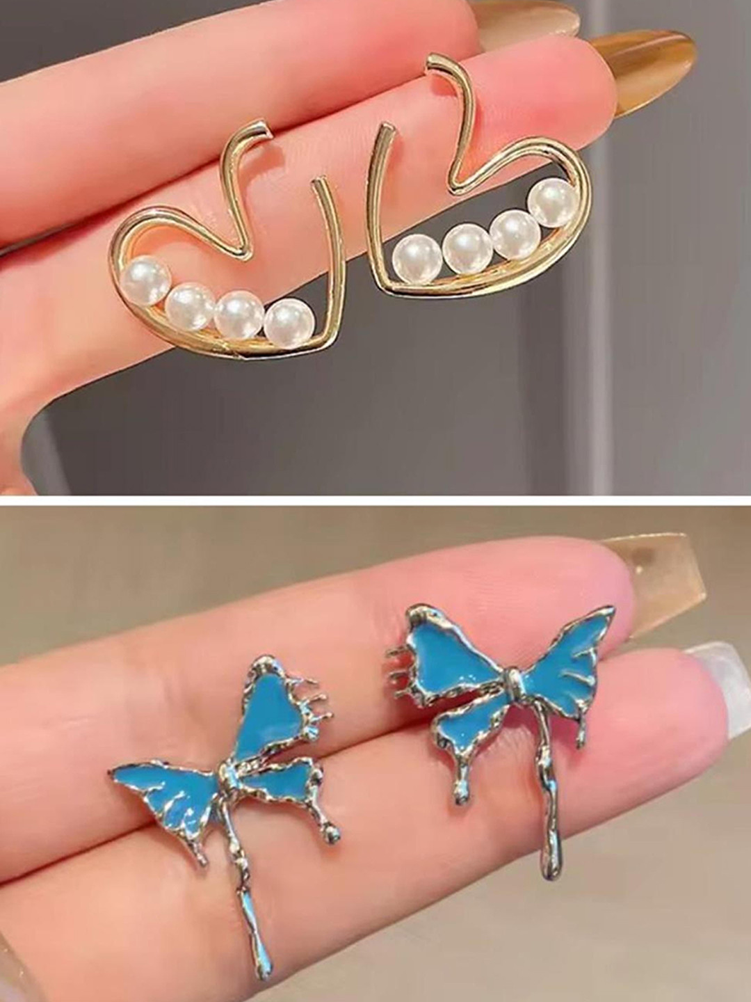 MADDY SPACE Set Of 2 Gold-Plated Contemporary Artificial Beads Korean-Inspired Studs