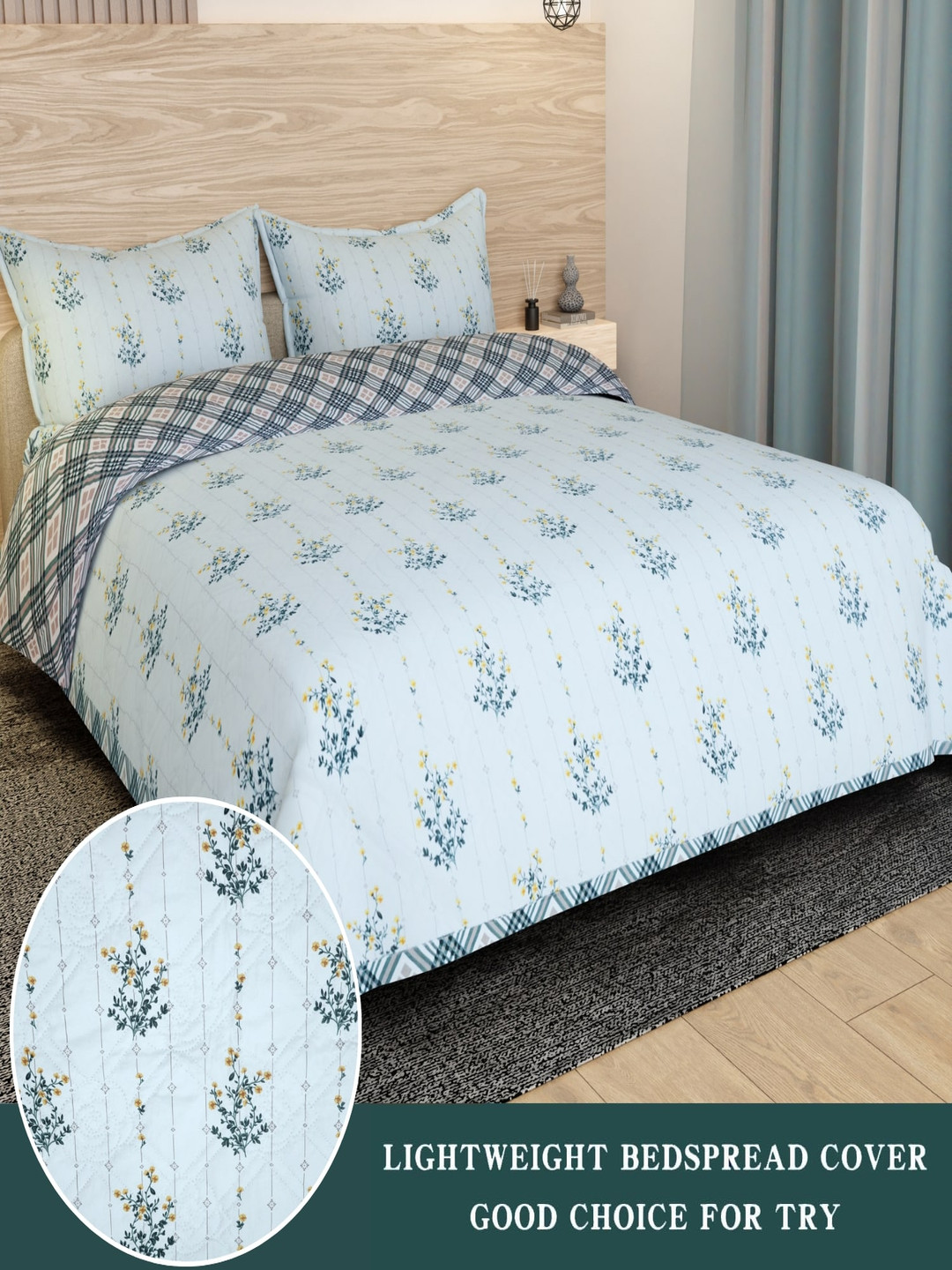 Innovative Edge Blue Floral Printed Cotton 210 TC Queen Bedsheet Set  2.54 m x 2.28 m
