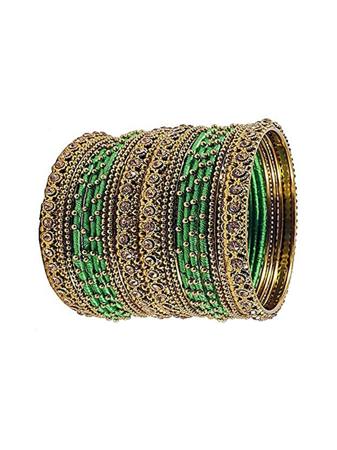 ZULKA Set Of 20 Metal With Silk Thread and Zircon Gemstone Worked Traditional Bangles