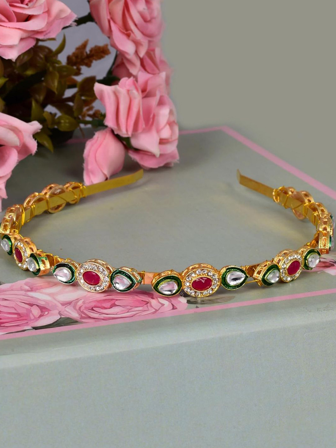 LYKAA Set of 1 Golden Kundan Leaf Design Tiara Hairband