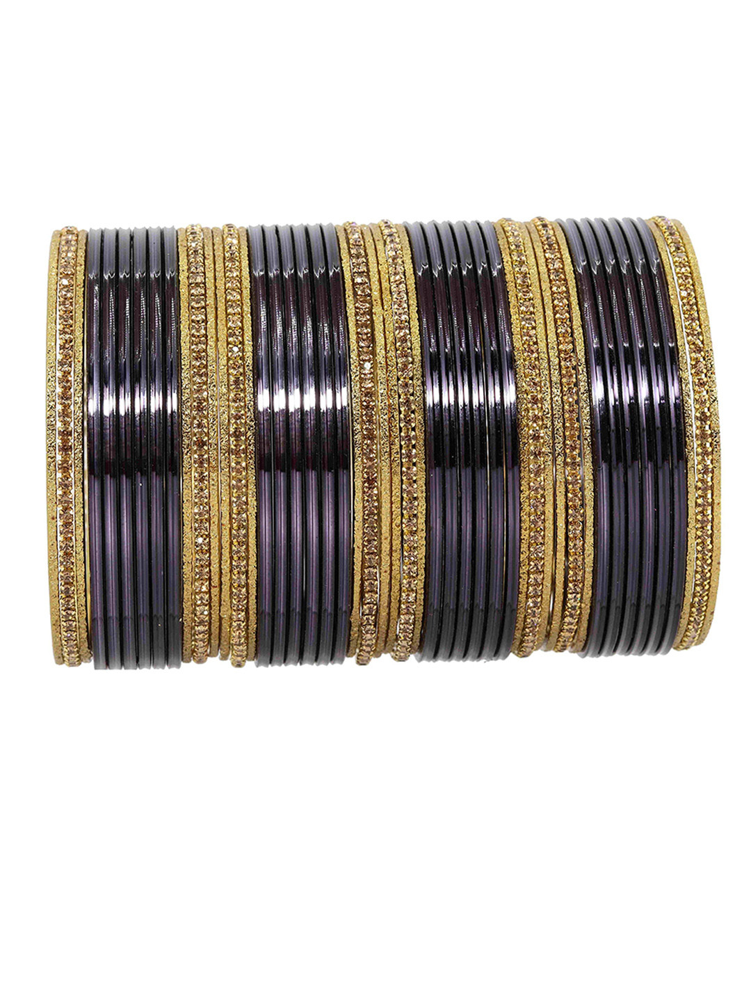 ZULKA Set Of 48 Cubic Zirconia Stones Studded Textured Bangles