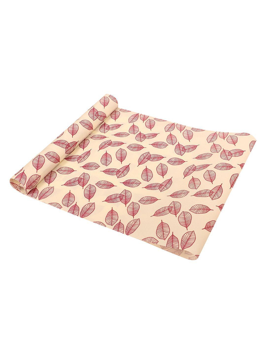 Kuber Industries Cream-Coloured & Pink Leaves Printed Shelf Liner Organiser