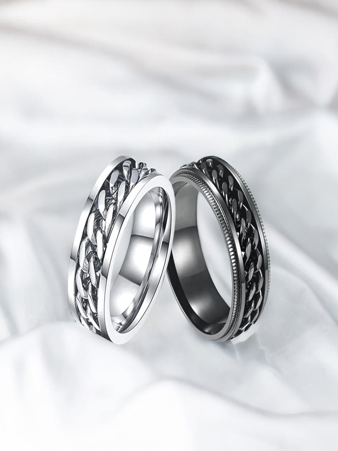 The Roadster Lifestyle Co. Men Set Of 2 Rhodium-Plated  Spinner Band Finger Rings