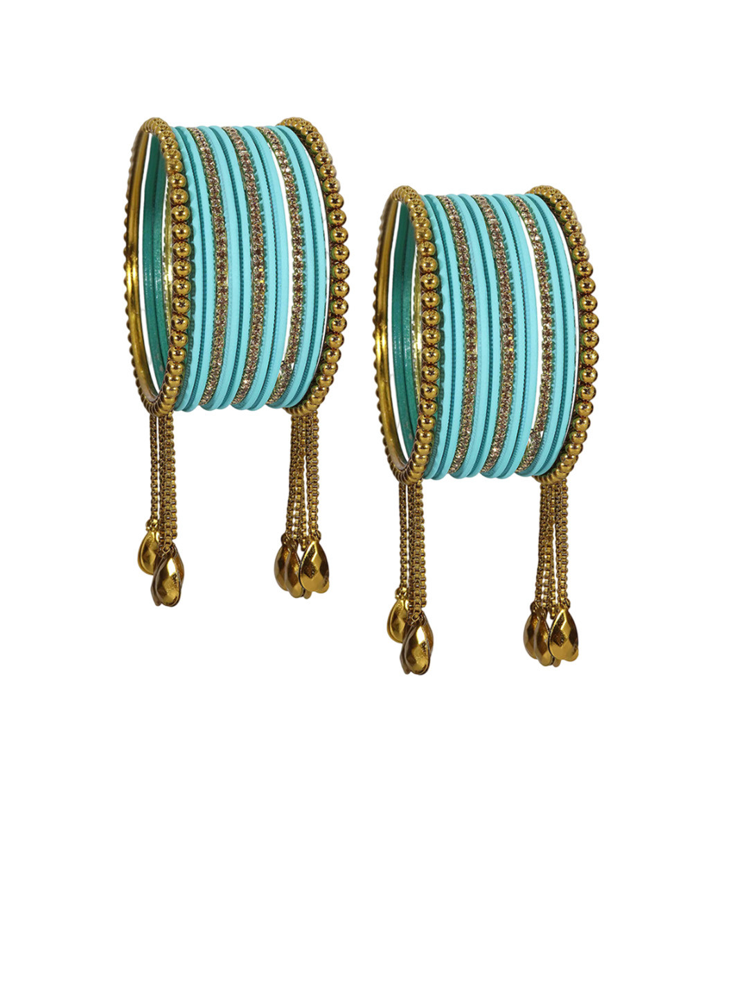 ZULKA Set Of 26 CZ Stones Studded Velvet Latkan Bangles