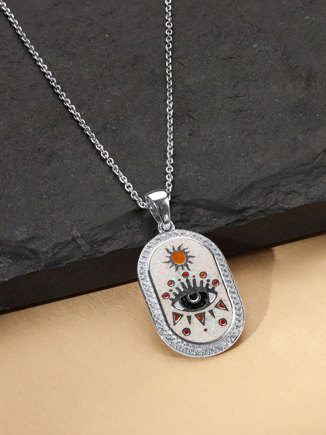 Mia by Tanishq 925 Sterling Silver Stellar Guard Oval Shaped Pendant