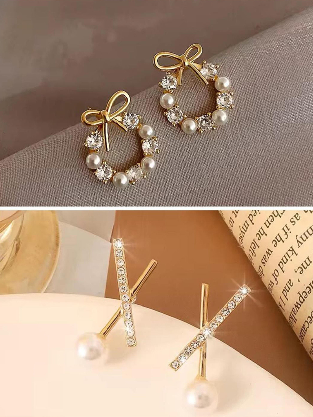 MADDY SPACE Set Of 2 Gold-Plated Contemporary Artificial Stones Korean Studs