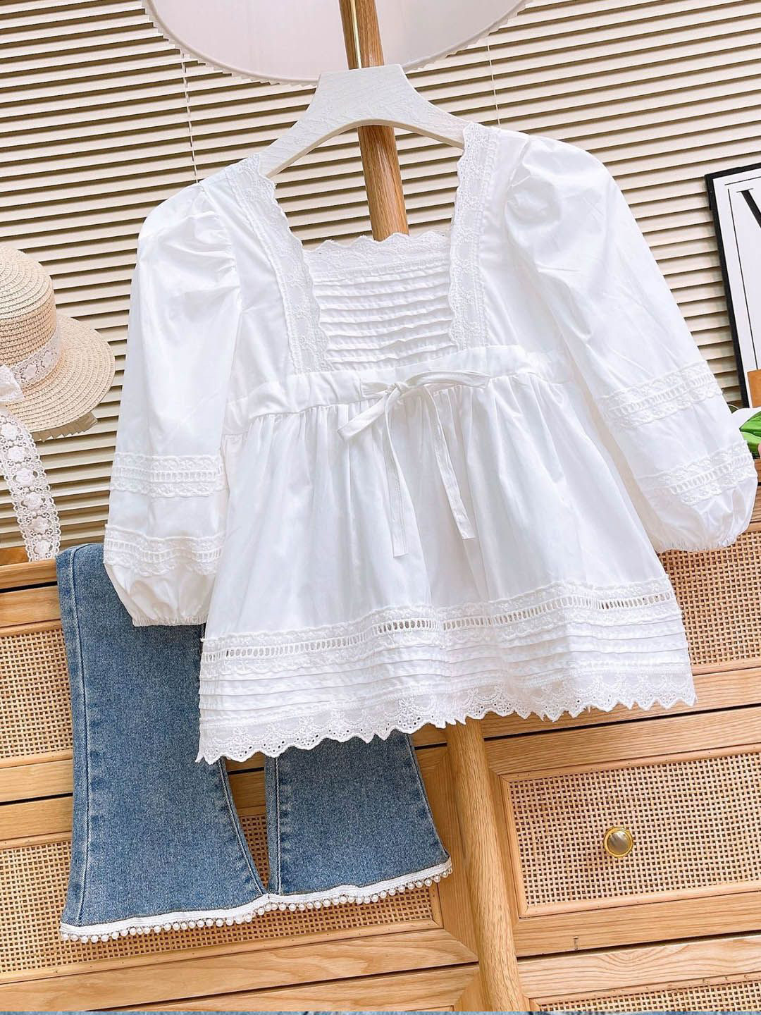 Xsole Girls Square Neck Top With Jeans Clothing Set