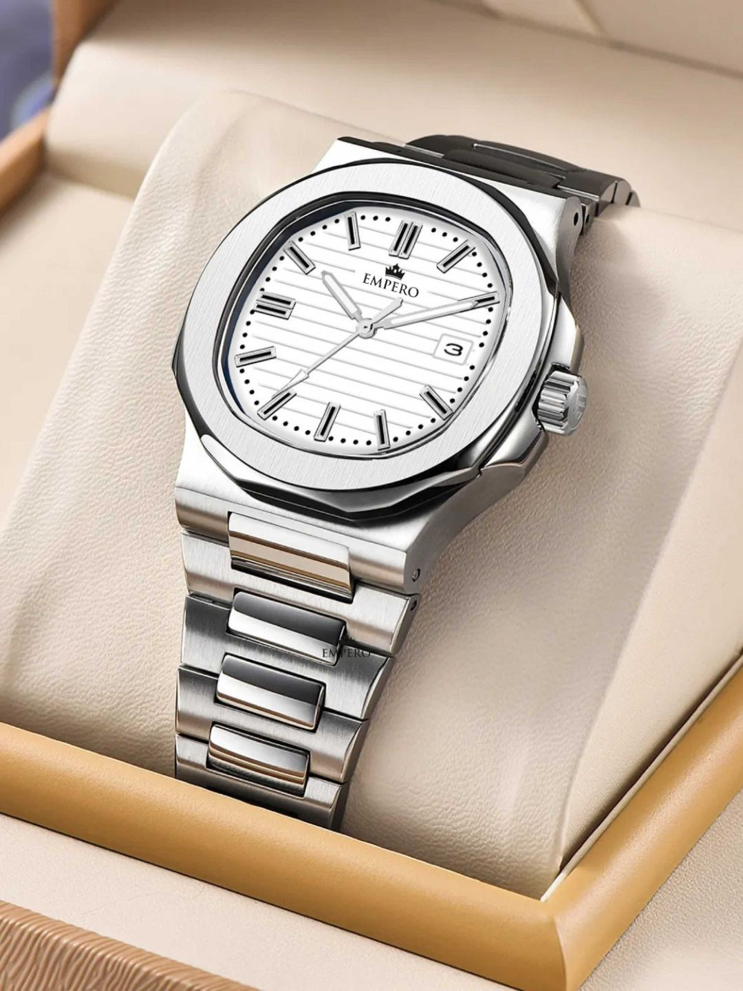 EMPERO Men Brass Skeleton Dial & Stainless Steel Straps Analogue Multi Function Watch EAB213 White Dial