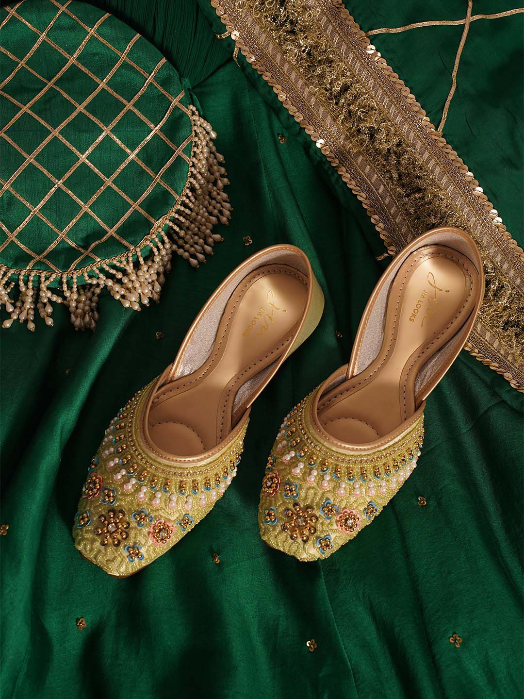 JM Looks Fashion Flat Embellished Open Toe Flat Jutti with Comfortable Sole For Womens