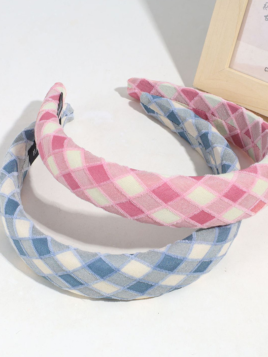 LYKAA Set of 2 Blue & Pink Padded & Wide Puffy Sponge Headbands
