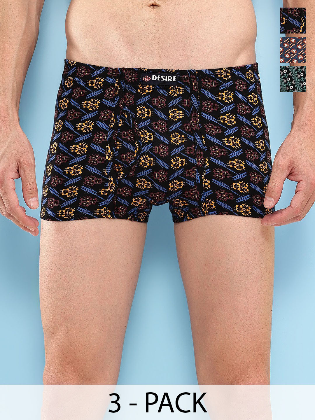 T.T. Pack Of 3 Assorted Cotton Snug Fit Mini Trunks - DES_PRNT_MINI_IE_PO3_GBN_95