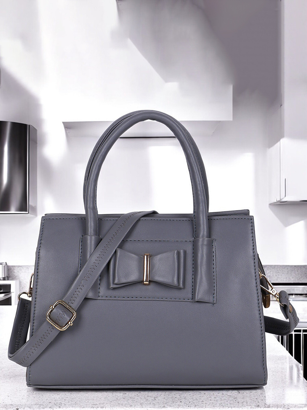 LADY QUINTON PU Structured Handheld Bag with Bow Detail