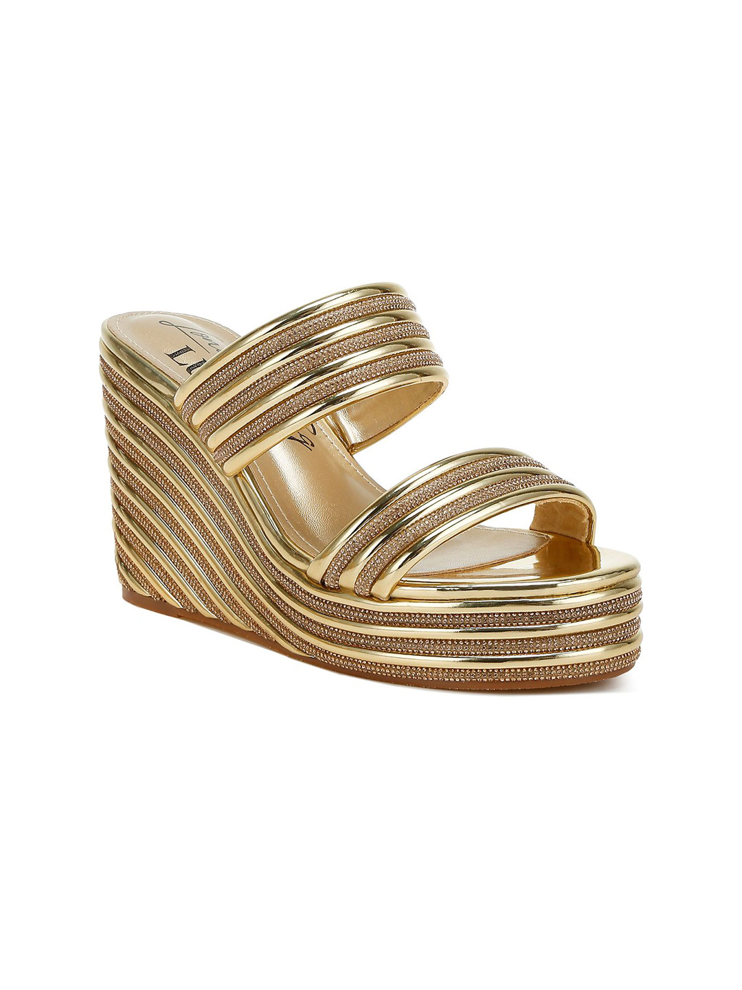 London Rag Striped Leather Wedge Sandals