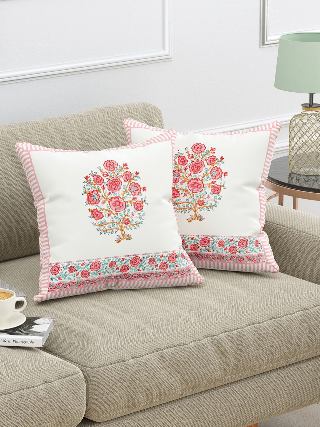 BLOCKS OF INDIA Unisex White Cushion Covers