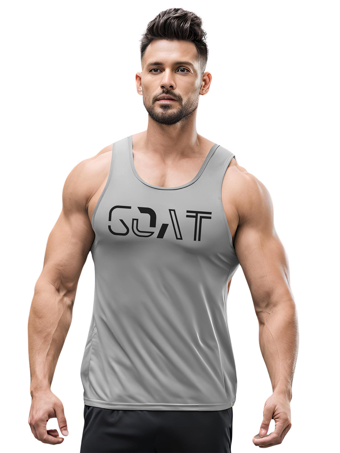 3Colors Printed Gym Innerwear Vests VEST-NCUT-GOAT-GREY_XL