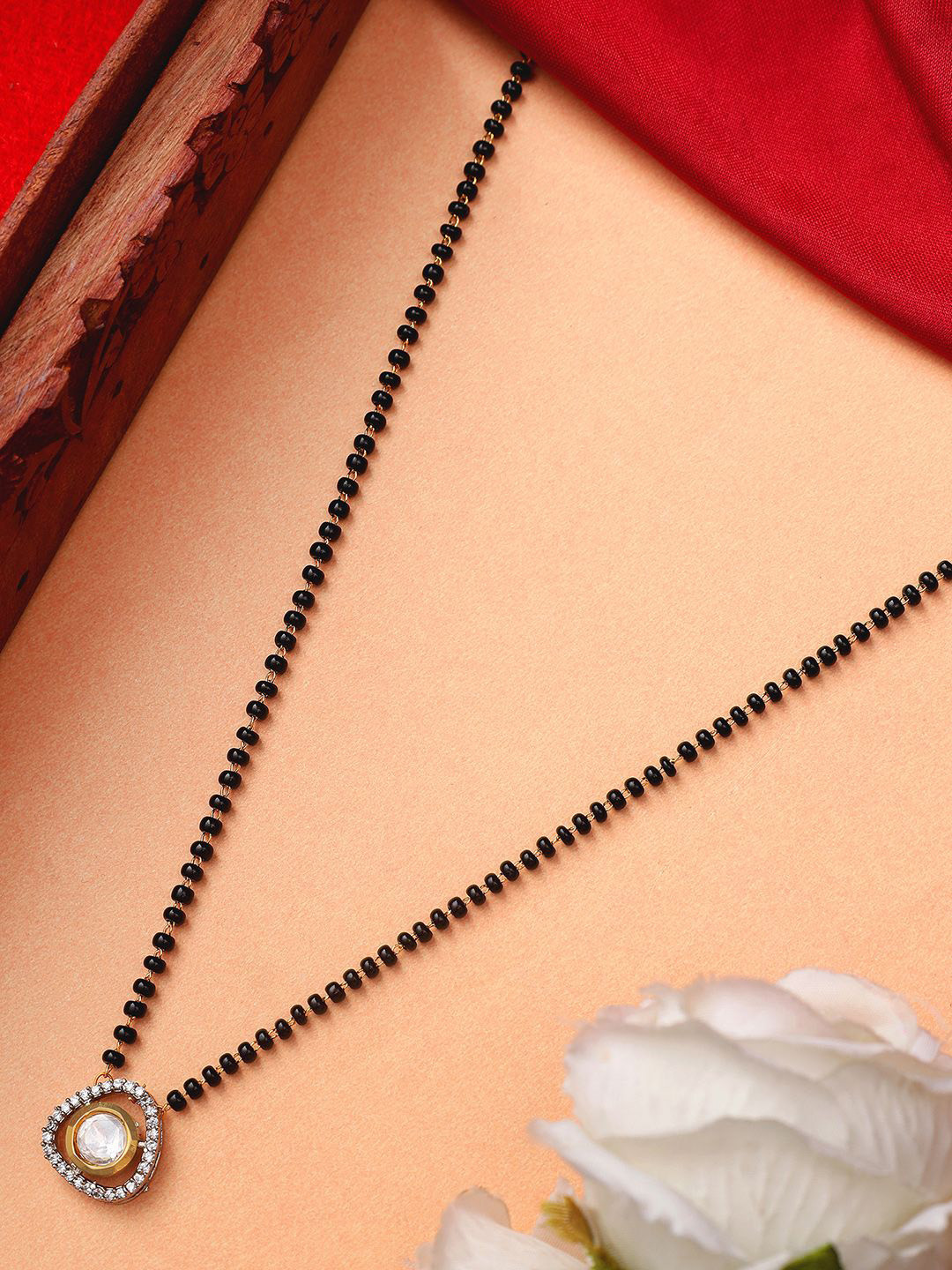 AARSEE OFFICIAL 22k Gold-Plated Artificial Stone Studded & Beaded ClassicPolki Mangalsutra