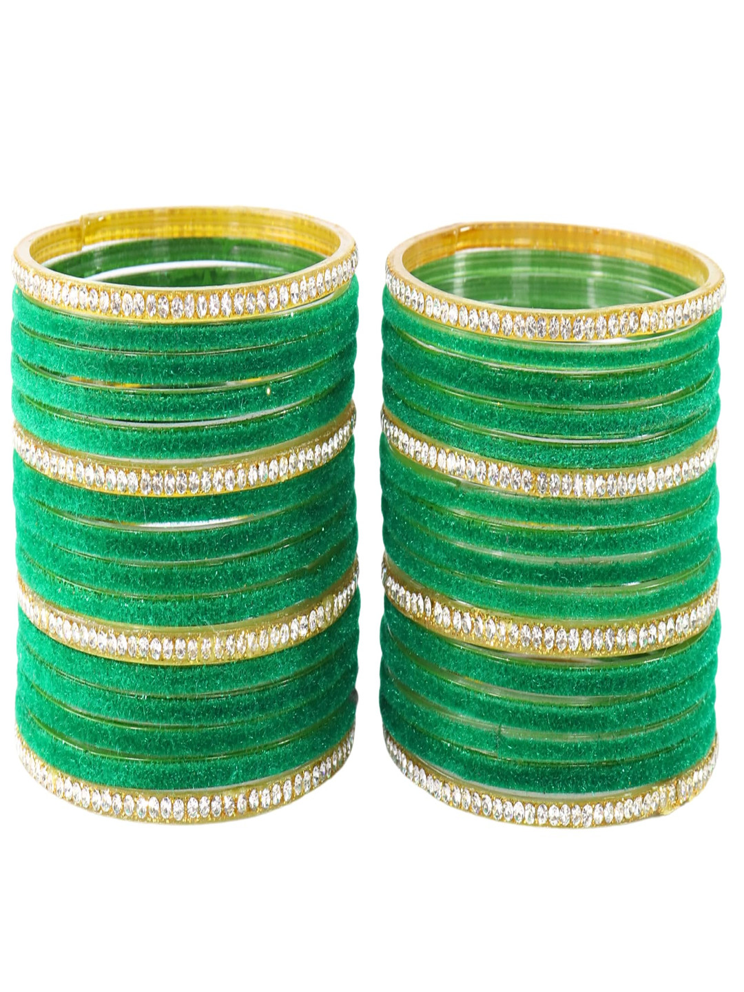 ZULKA Set Of 32 Glass With Velvet & Golden Zircon Diamond Studded Bangles